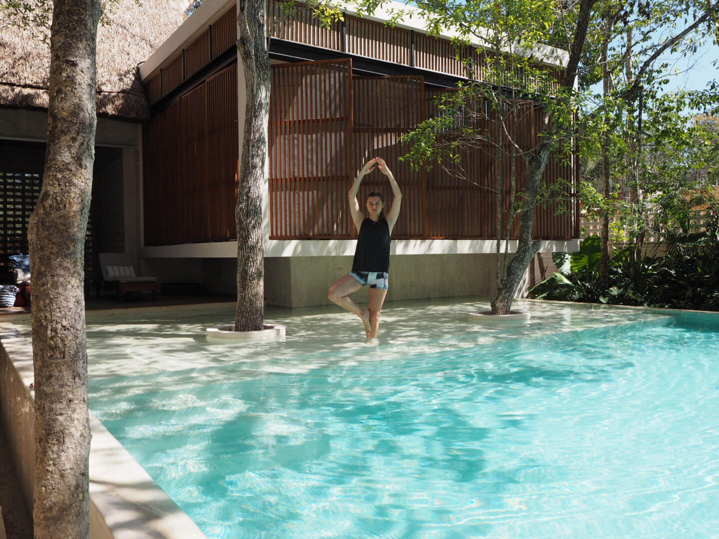 Tulum Mexico Jungle Keva pool yoga pose