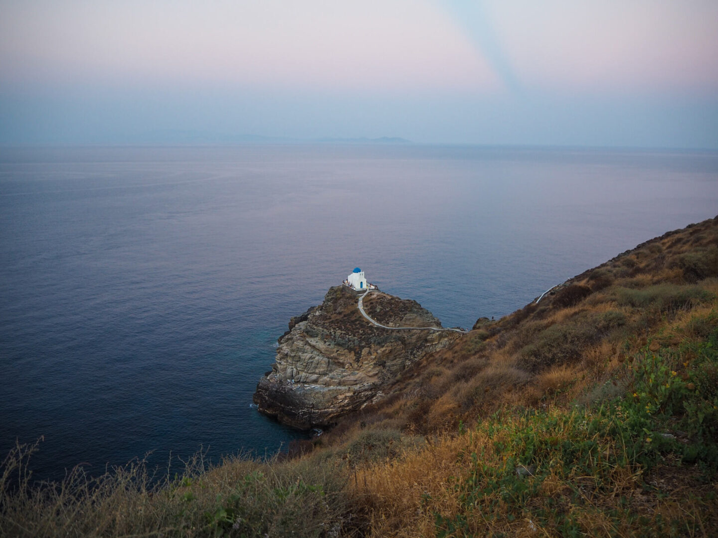 Sifnos church of seven martyrs purple sky