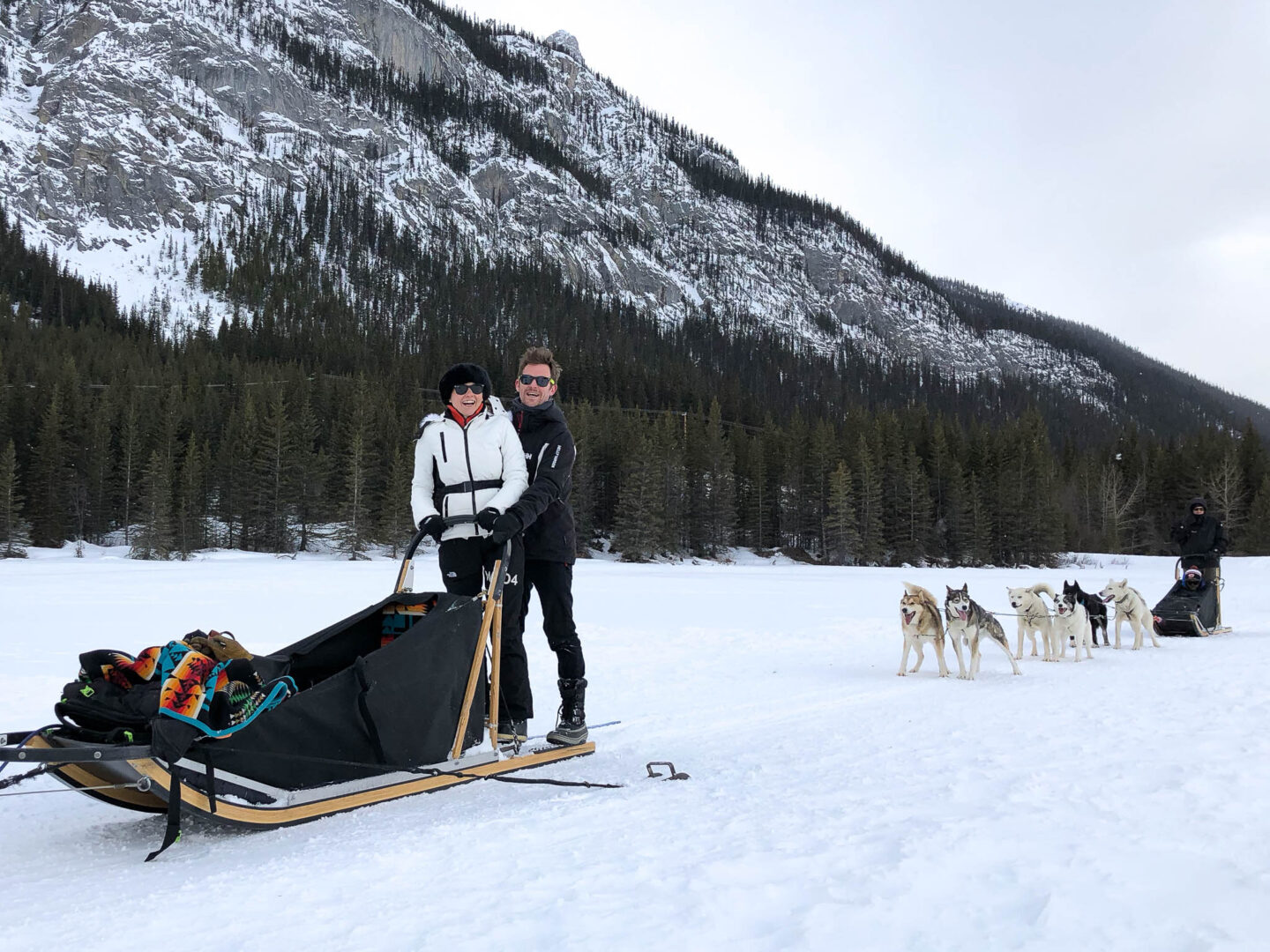 Banff dog sledding posing