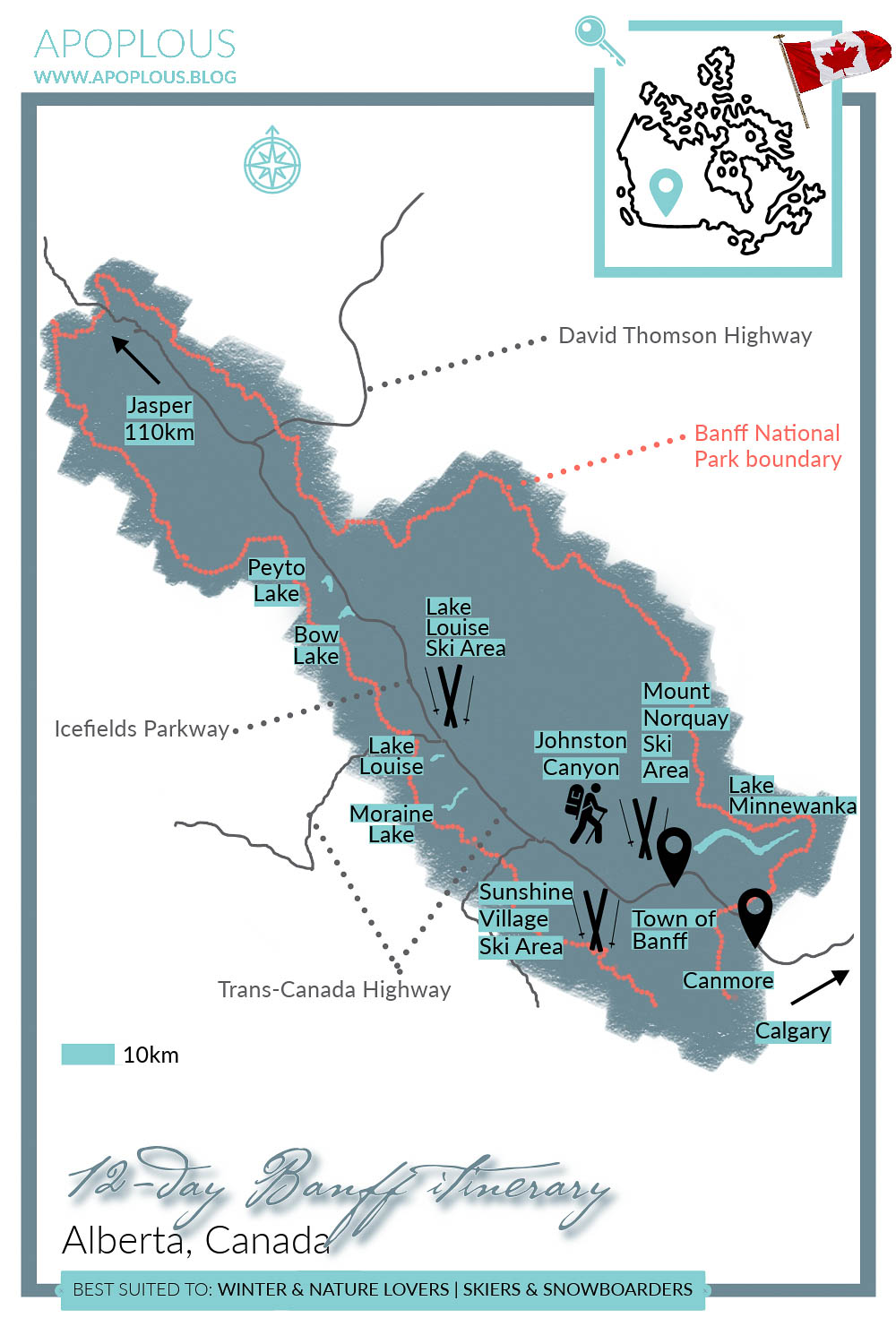 Banff itinerary map