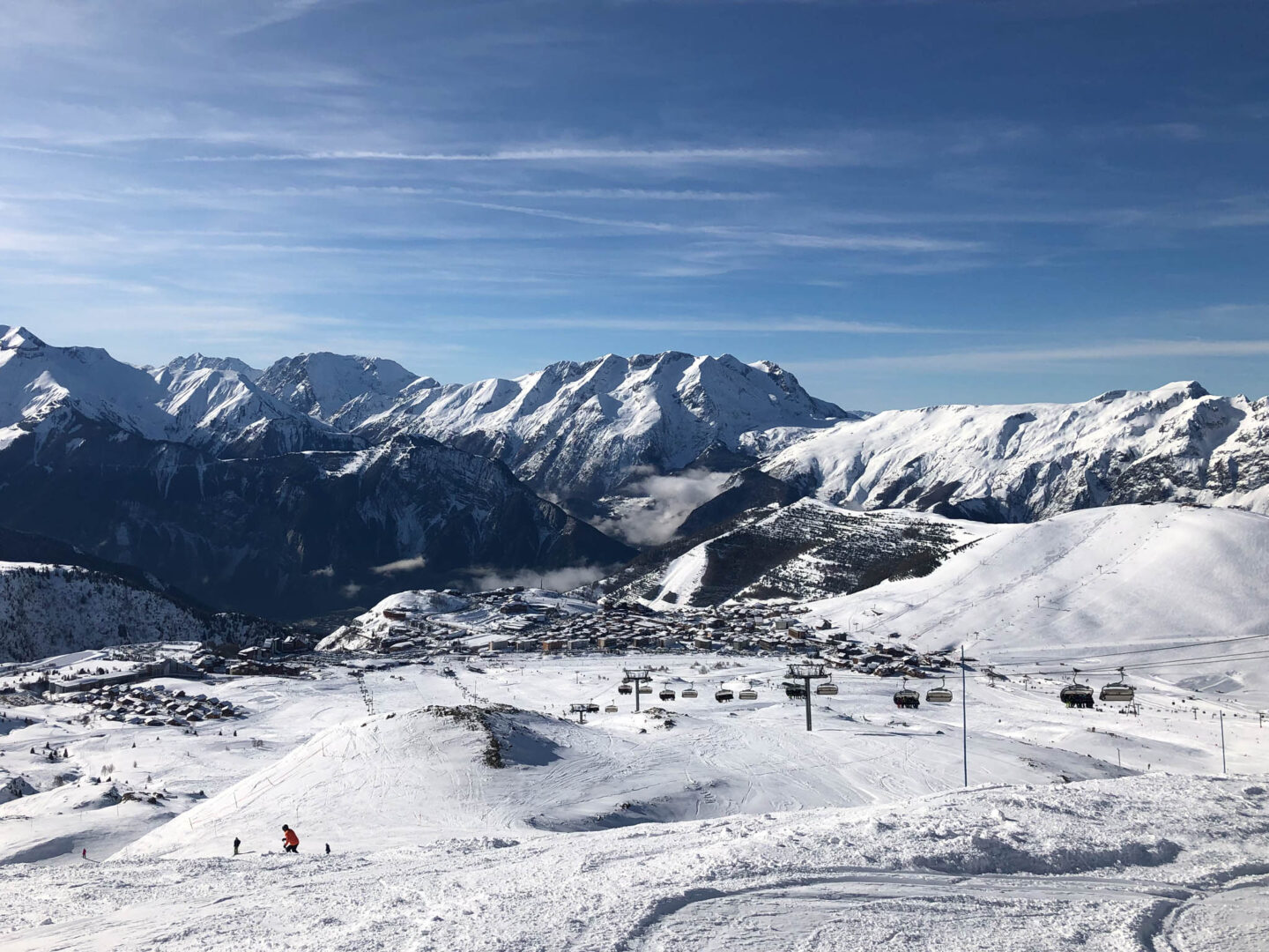Alpe d Huez chairlifts sunny day