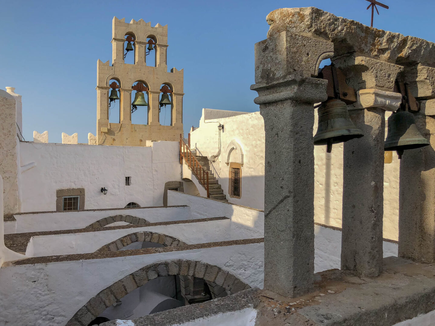 Patmos Greece monastery rooftop