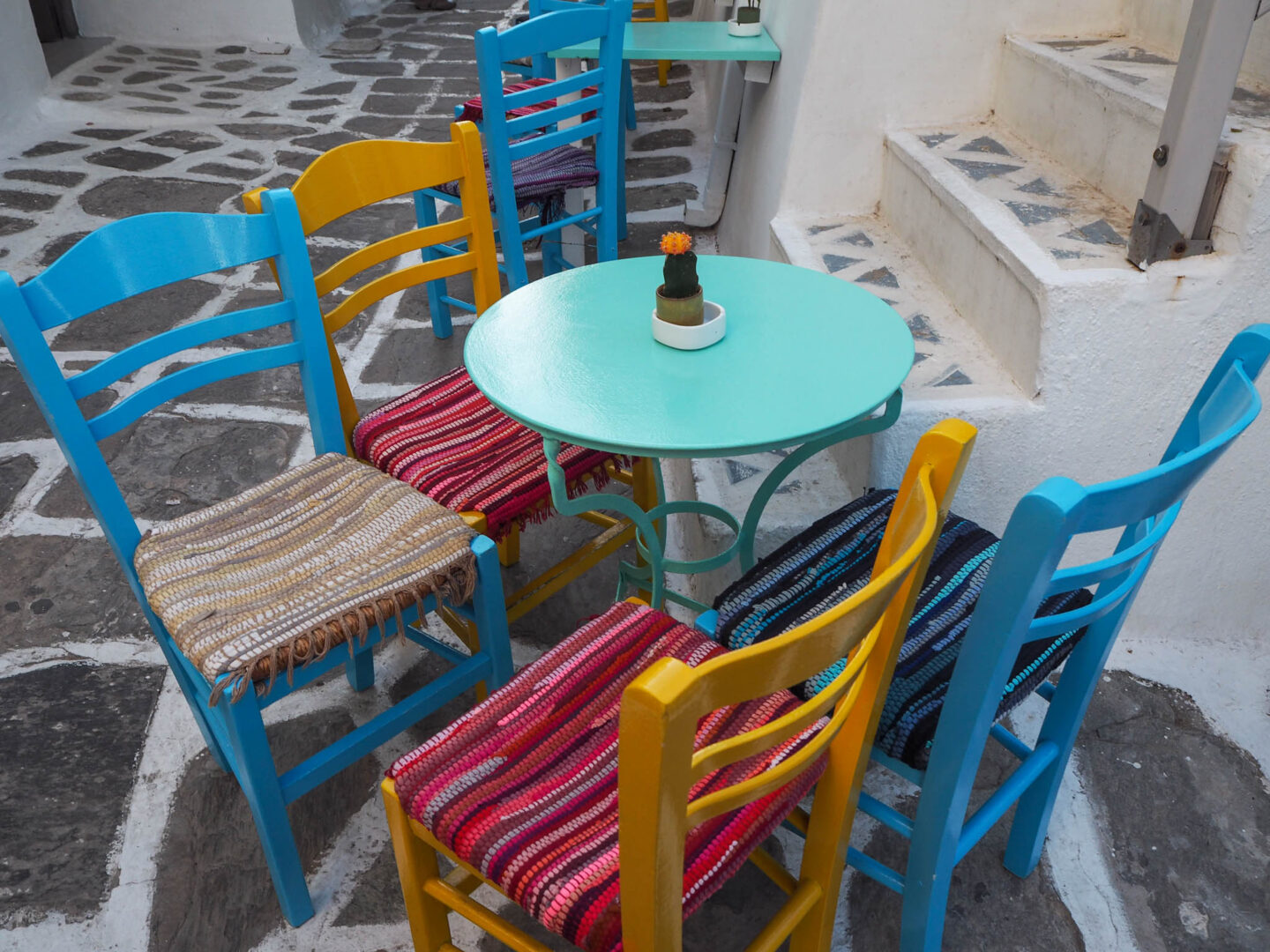 Folegandros colourful tables