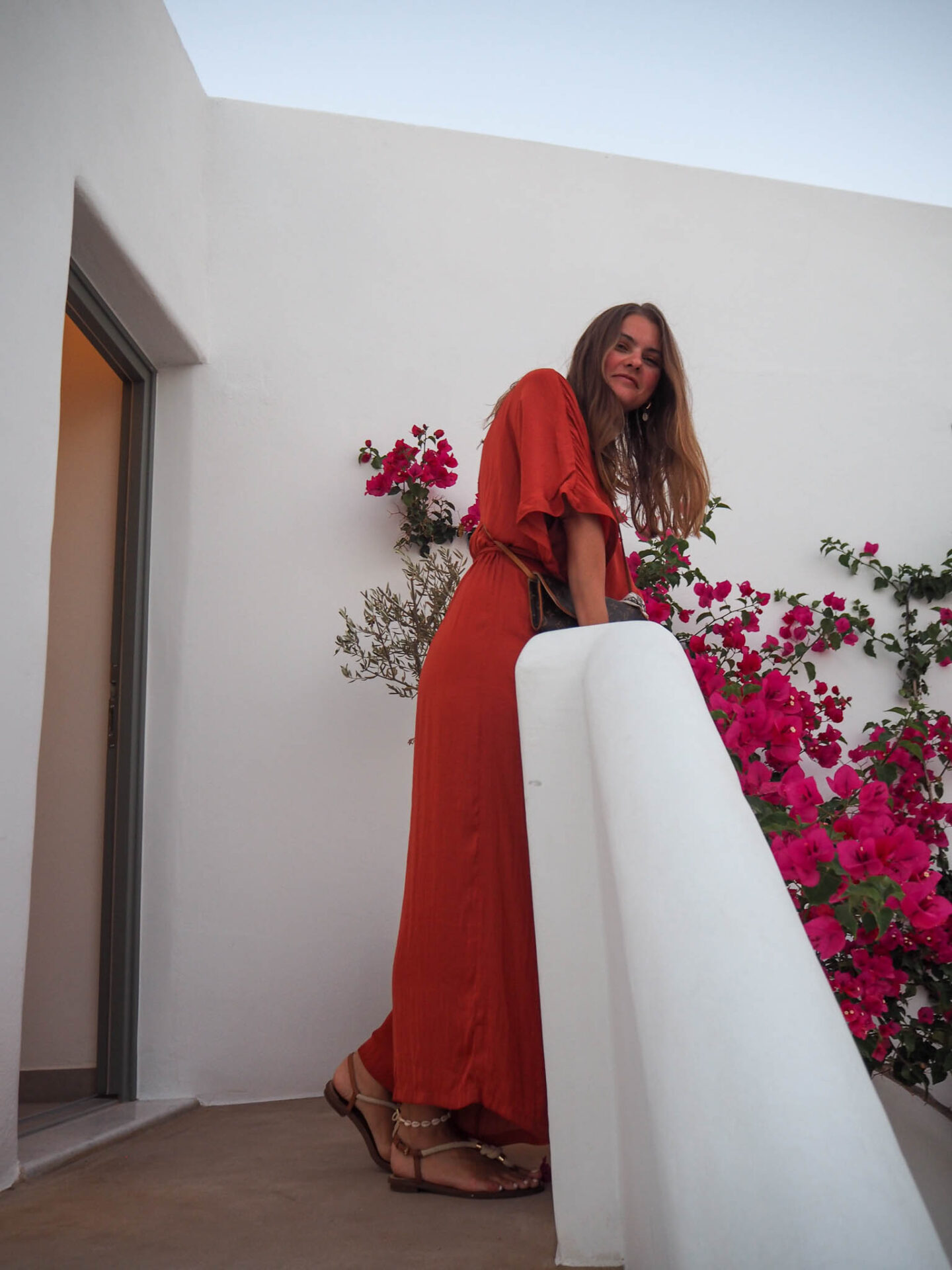 Paros staircase with bougainvillea