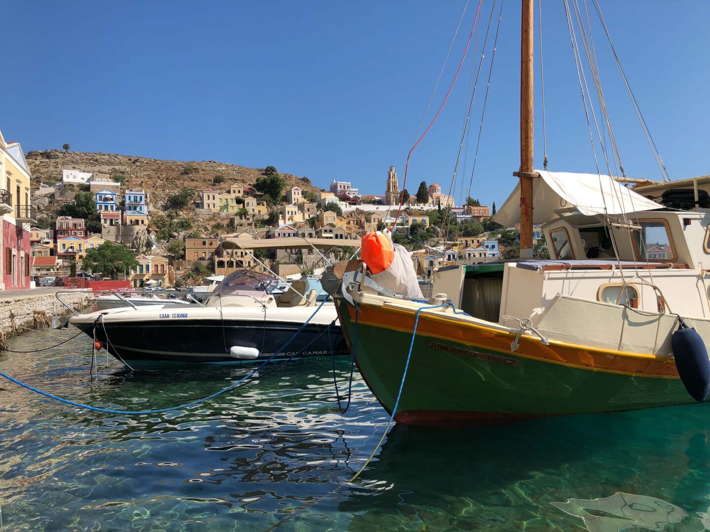 Symi Greece boats on the quay