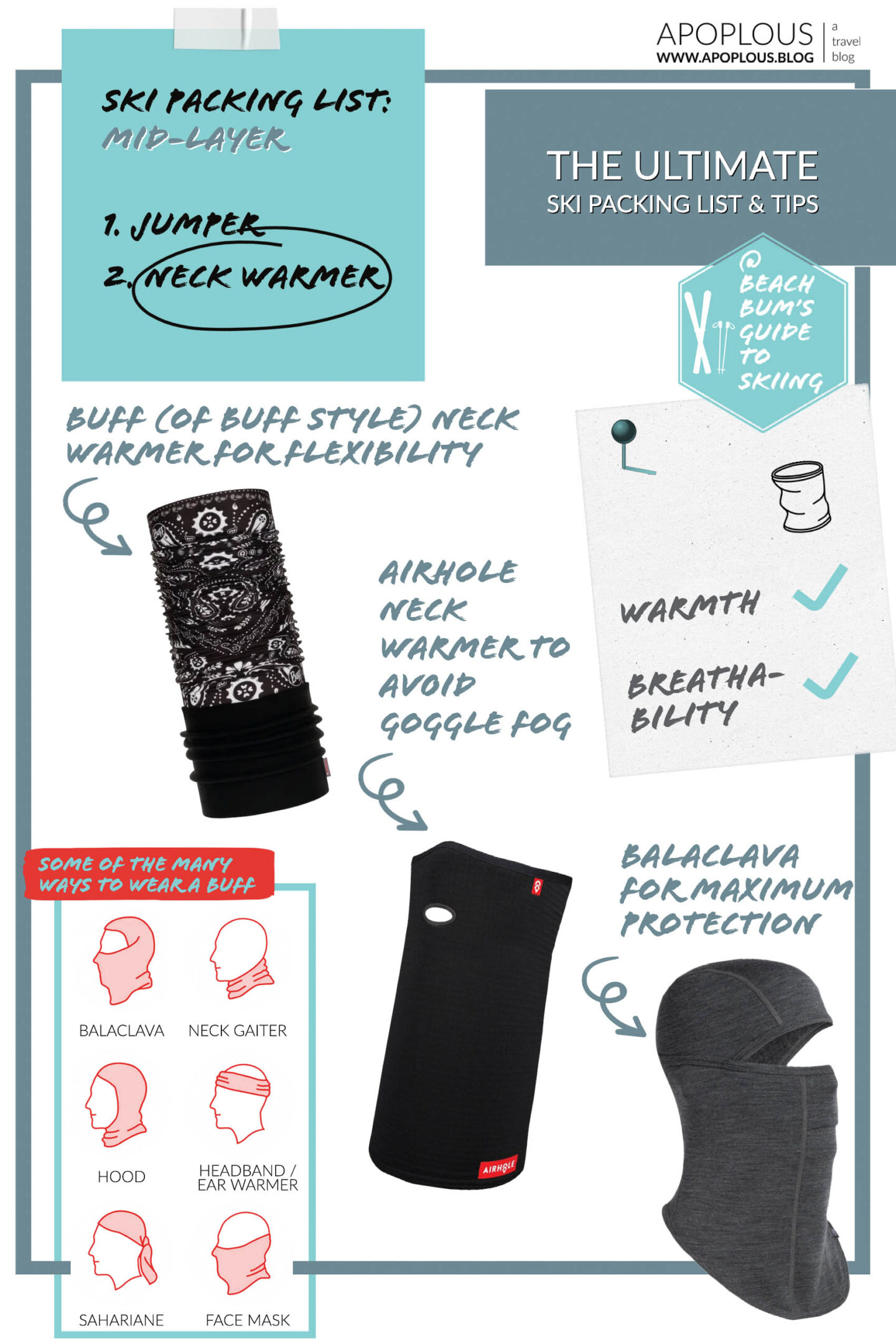 Ski packing list Neck warmer guide