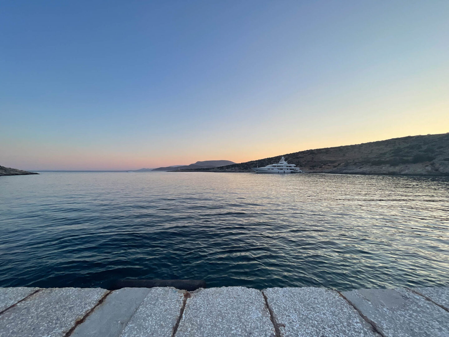 Schinousa port at dusk