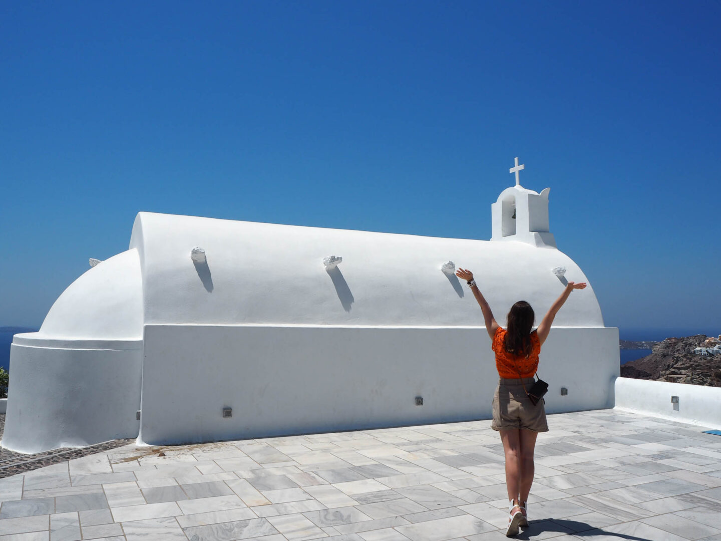 Santorini Oia church courtyard