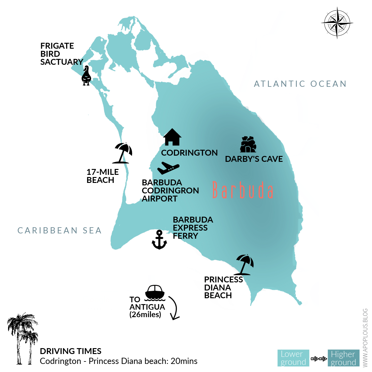 Barbuda island travel map