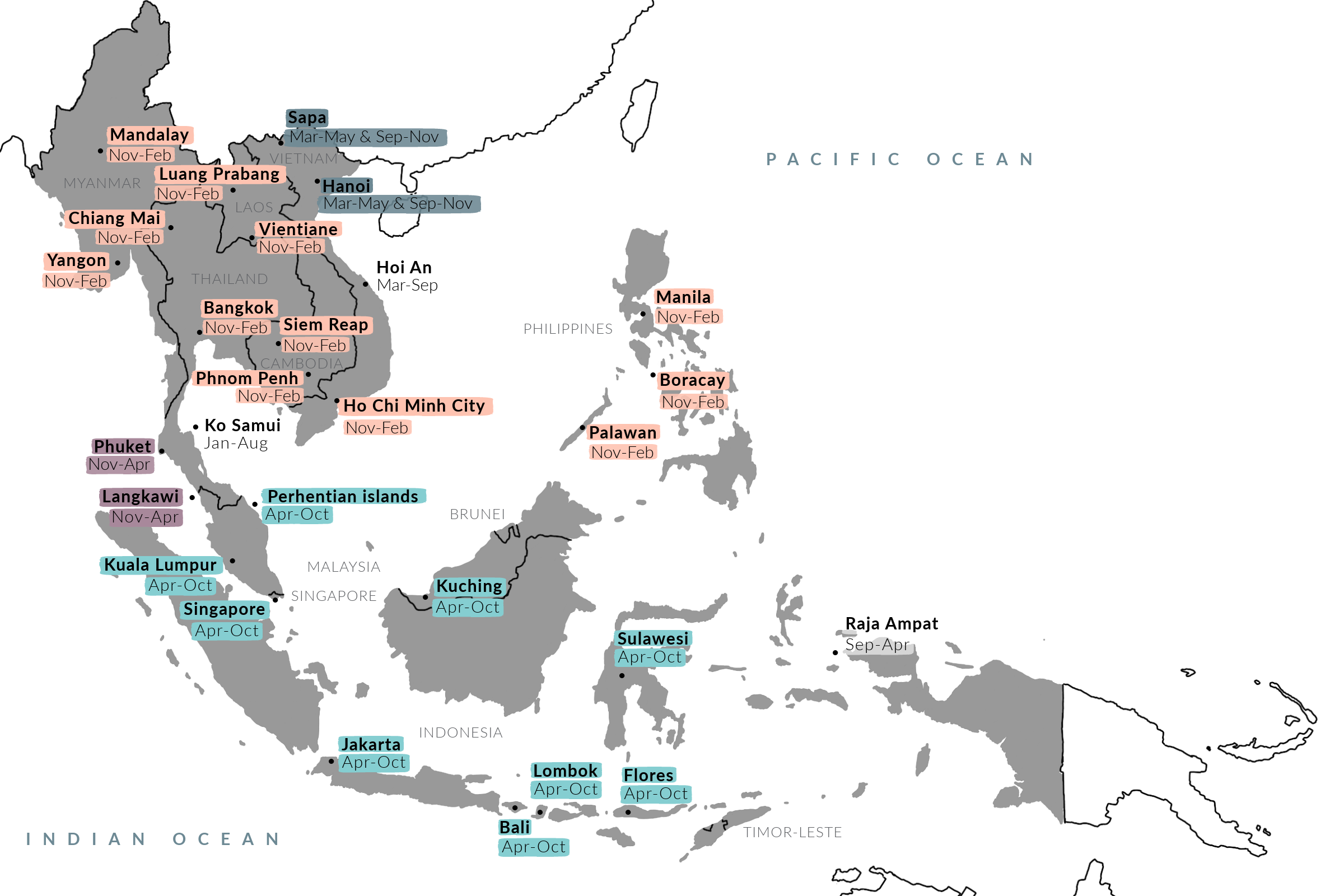 SE Asia best time to visit map