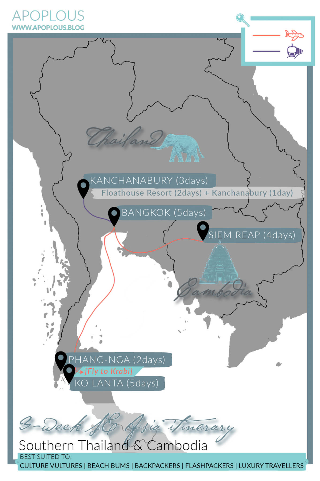 Thailand Cambodia Itinerary map