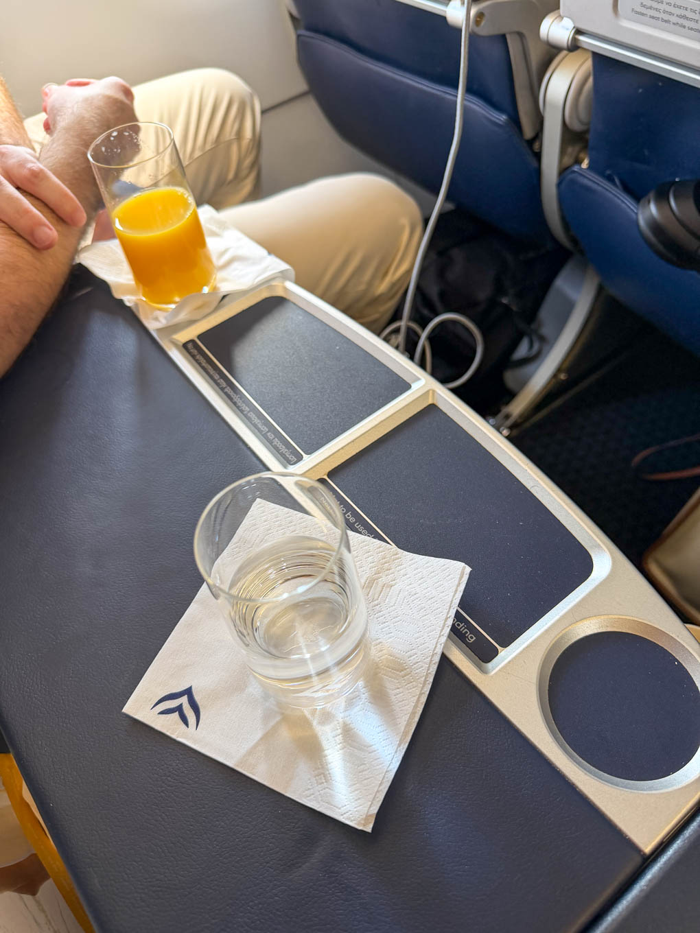 Aegean Business Class pre departure drink